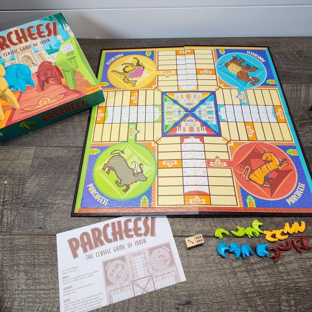 Vtg Parcheesi The Classic Game of India Milton Bradley Board Game 2001 COMPLETE